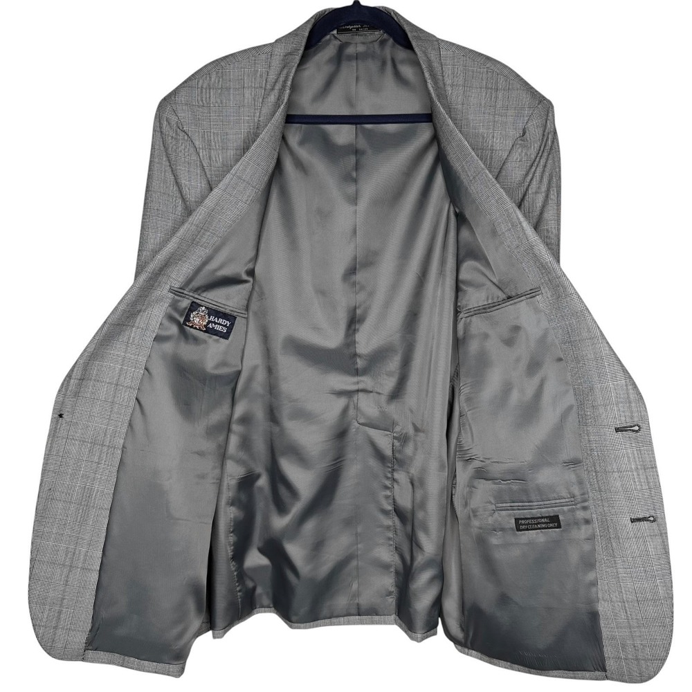 VTG Hardy Amies Sport Coat Gray Glen Plaid Two Button Wool Blend Blazer Mens 48R - Picture 4 of 8